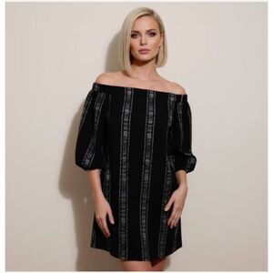 Collection Concepts Black Striped Off Shoulder Shift Mini Dress Sz M